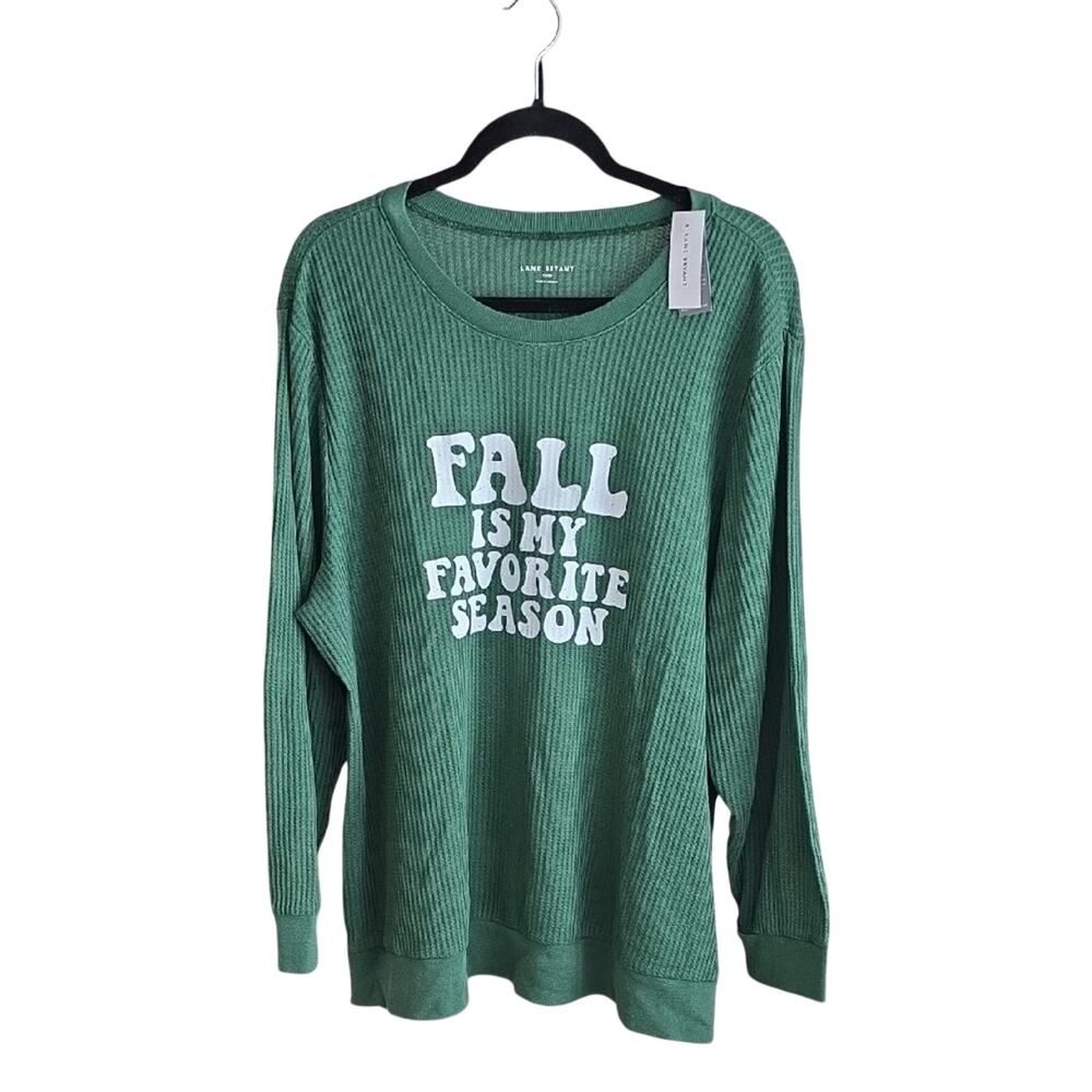 Lane Bryant Fall Is My Favorite Season Green Waffle Knit Shirt Womens 18/20 NWT